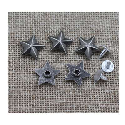 Factory wholesale fashion design metal alloy 15mm star leather rivet for flat sandal/rivet for jeans